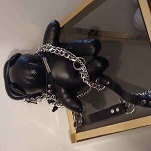 Black Faux Leather Chain Bear Purse
